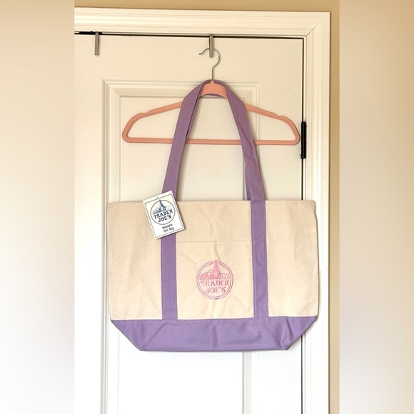 New! Trader Joe’s Lavender Canvas Tote Bag - Large - Picture 2 of 4